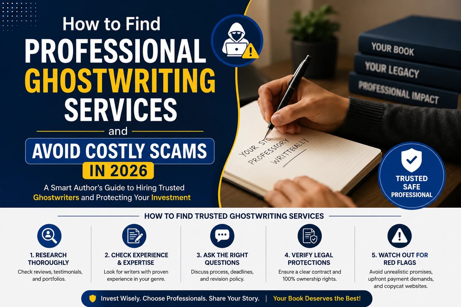 Author and ghostwriter collaborating over a manuscript with publishing notes — professional ghostwriting services 2026