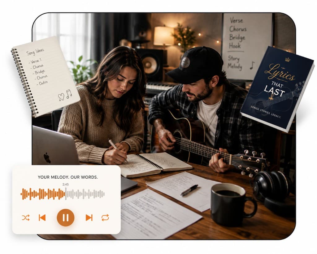 Professional songwriting services — lyrics, melody, and creative collaboration at Monarch Books Co